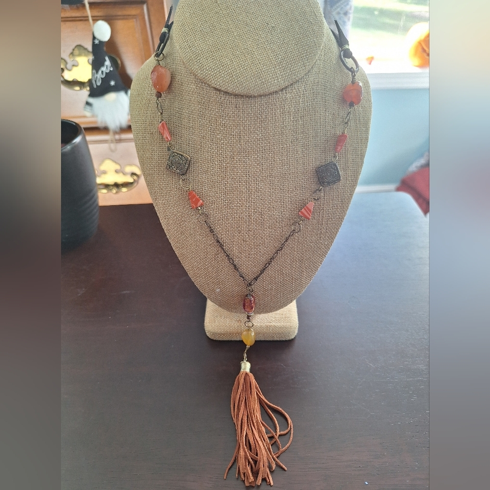 Orange and Brown Natural Stone Necklace